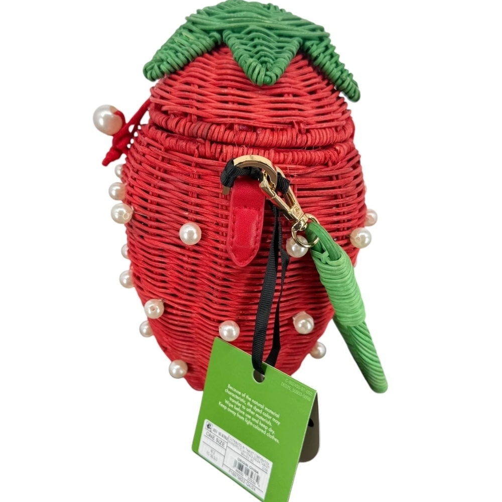 Kate Spade × Target In Hand Woven Strawberry Basket Bucket Bag With Pearls - Picture 8 of 10